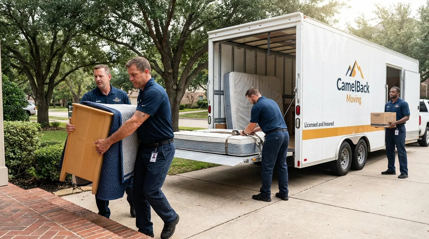 Crew loading residential truck for cross-state move from Manning, SC