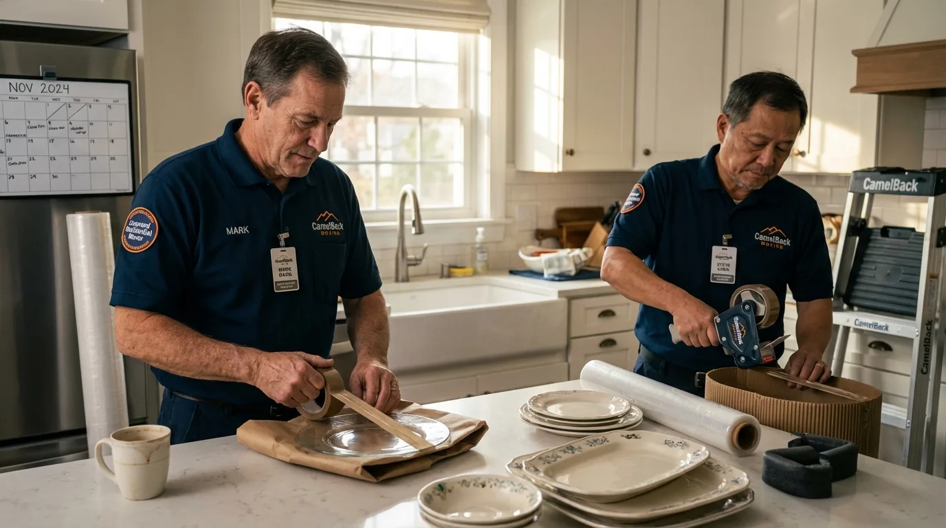 Professional crew packing kitchen dishware in Manning, SC